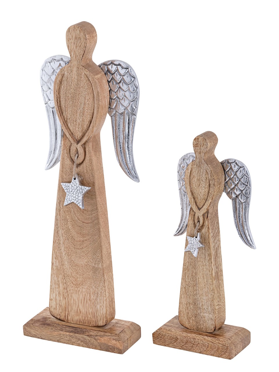 Dekofigur Engel 2er Set 13/17x32/47cm Weihnachtsdeko Masterbox 6-teilig Mangoholz