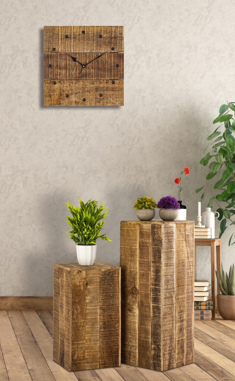 Holzuhr Wanduhr 30x30cm Holz Wohnzimmer lautlos quadratisch aus Mangoholz massiv