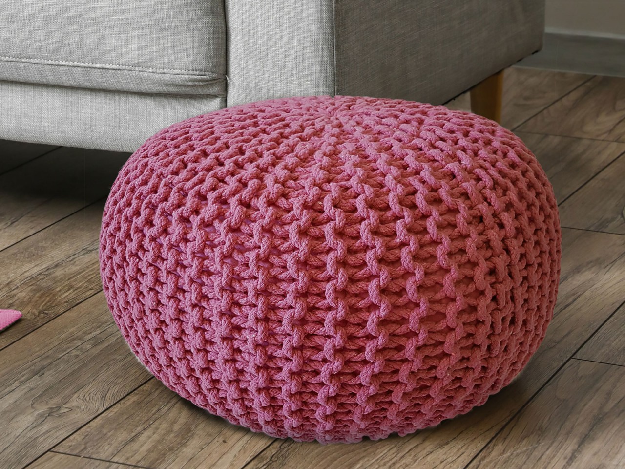 Pouf Ø 55 H 37 H 37 Strickhocker Sitzpouf Bodenkissen nachhaltig