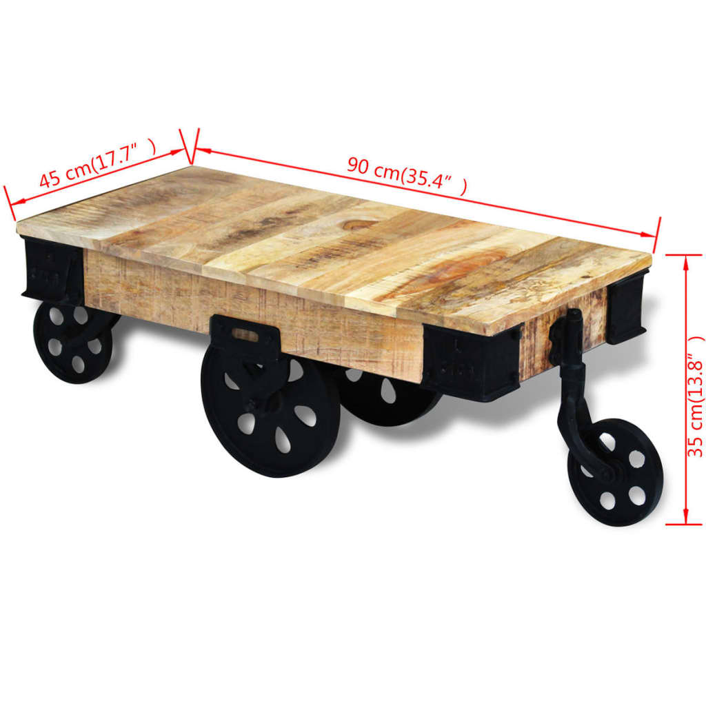 Holz-Couchtisch mit Rollen Massives Mangoholz robustes Design Stabil einzigartig