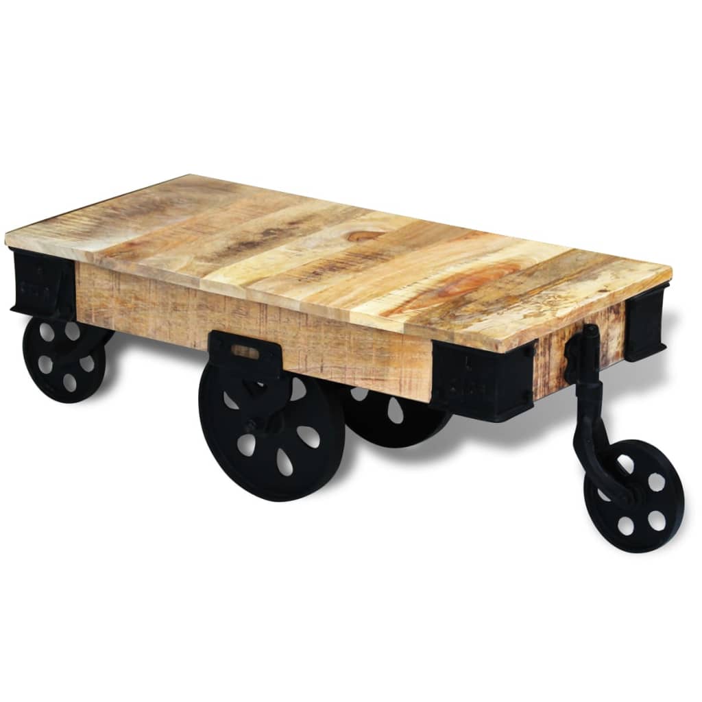 Holz-Couchtisch mit Rollen Massives Mangoholz robustes Design Stabil einzigartig