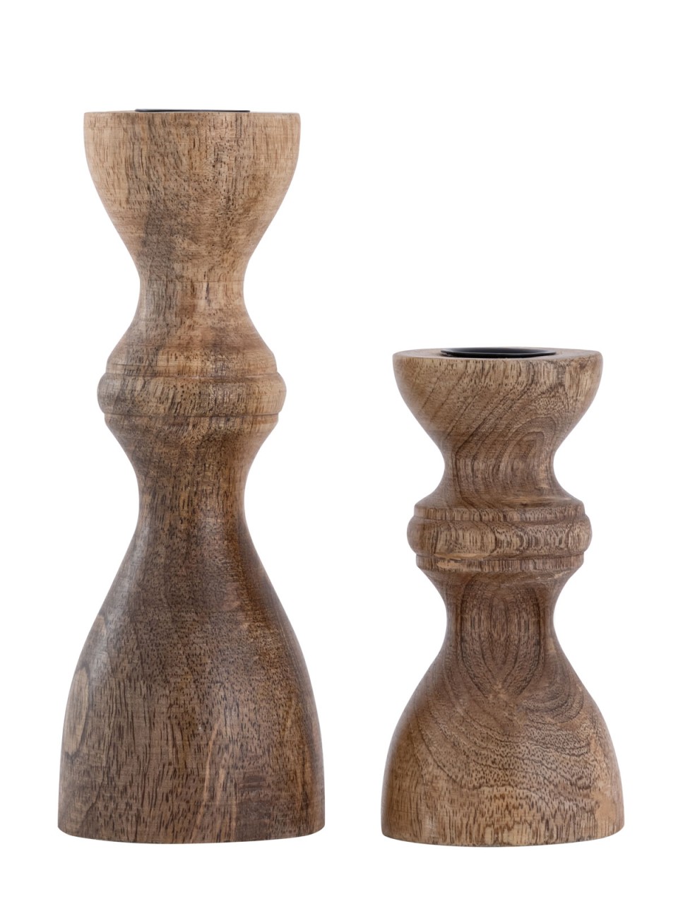 Kerzenständer 2er Set Stabkerzen Kerzenhalter H20/13x6cm rund Kerzenleuchter Mangoholz