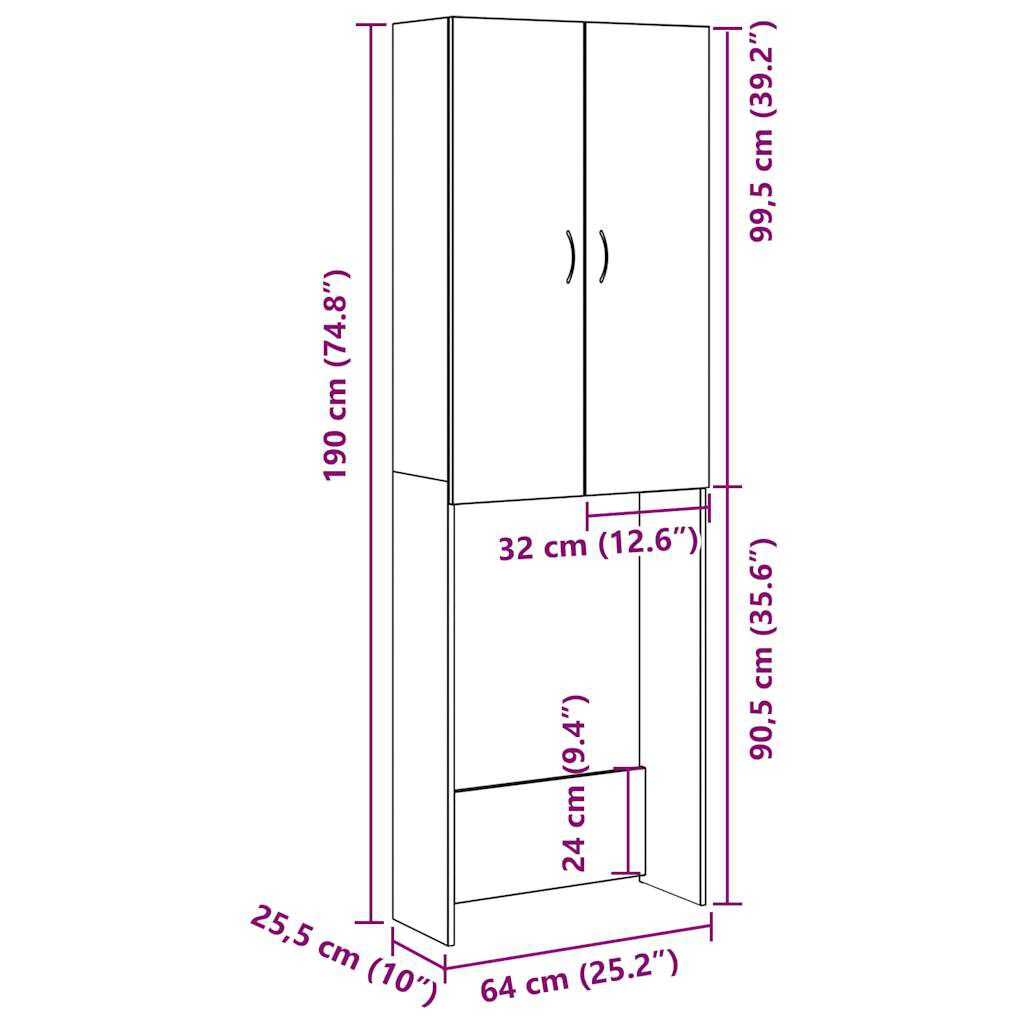 Waschmaschinenschrank 64 x 25,5 x 190 cm Altholz-Optik funktional