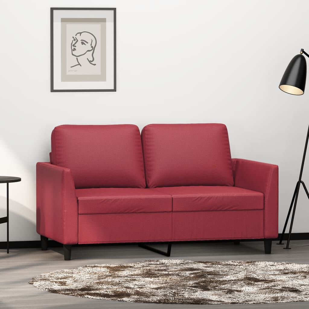 Weinrotes Sofa Couch für zwei Personen 120 cm Kunstleder modern Design Weinrotes Sofa Couch für zwei Personen 120 cm Kunstleder modern Design