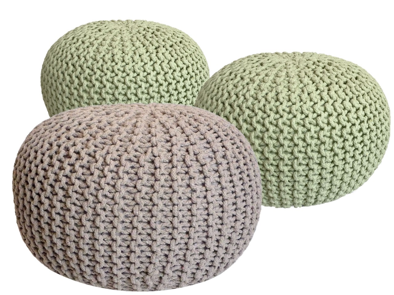 Pouf Set 3 Stück Ø 55 cm Bodenkissen Strickhocker Sitzhocker Sitzkissen Hocker nachhaltig Grobstrick