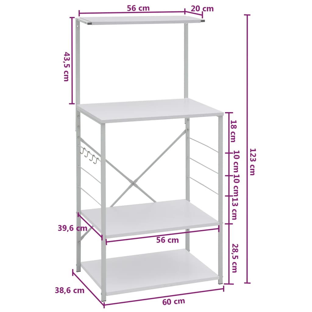 Küchenregal Mikrowellenregal Mikrowelle 60x39,6x123 cm Weiß Praktisch Stabil
