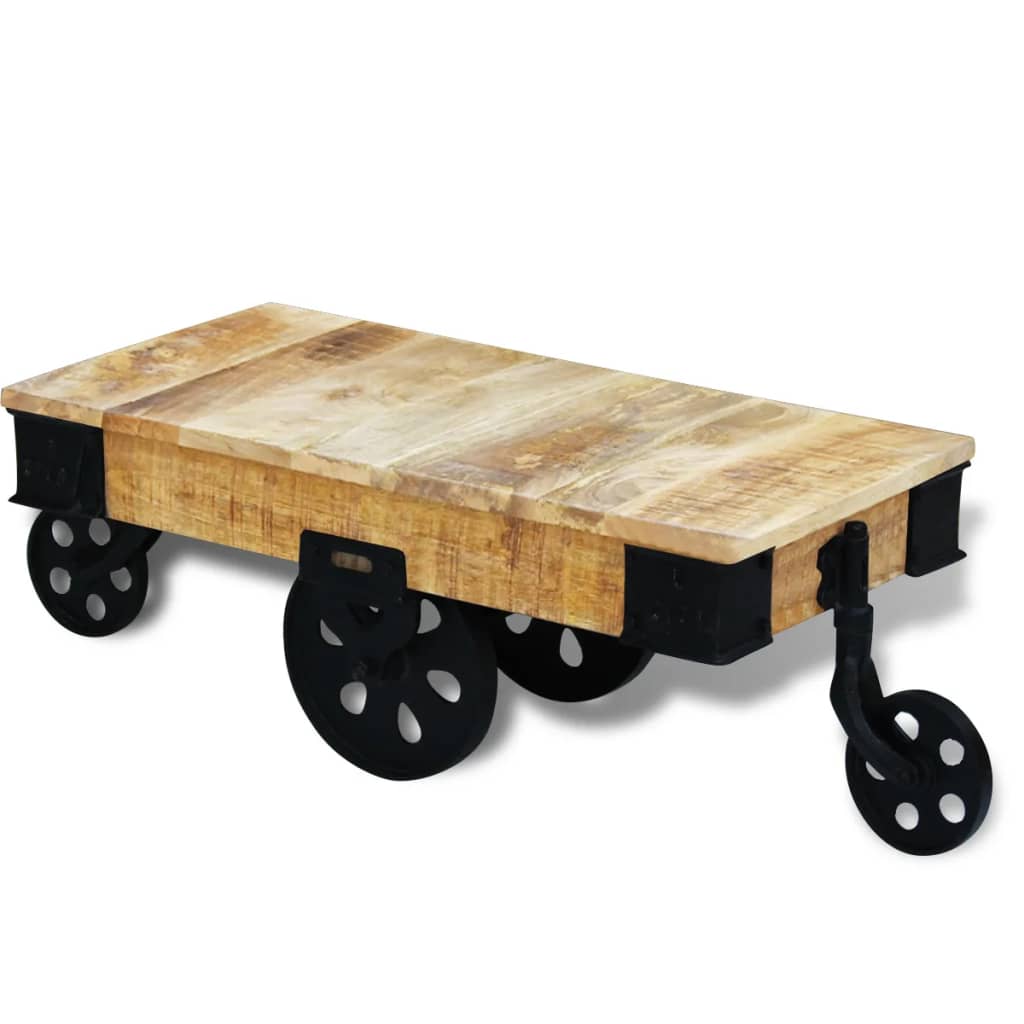 Holz-Couchtisch mit Rollen Massives Mangoholz robustes Design Stabil einzigartig