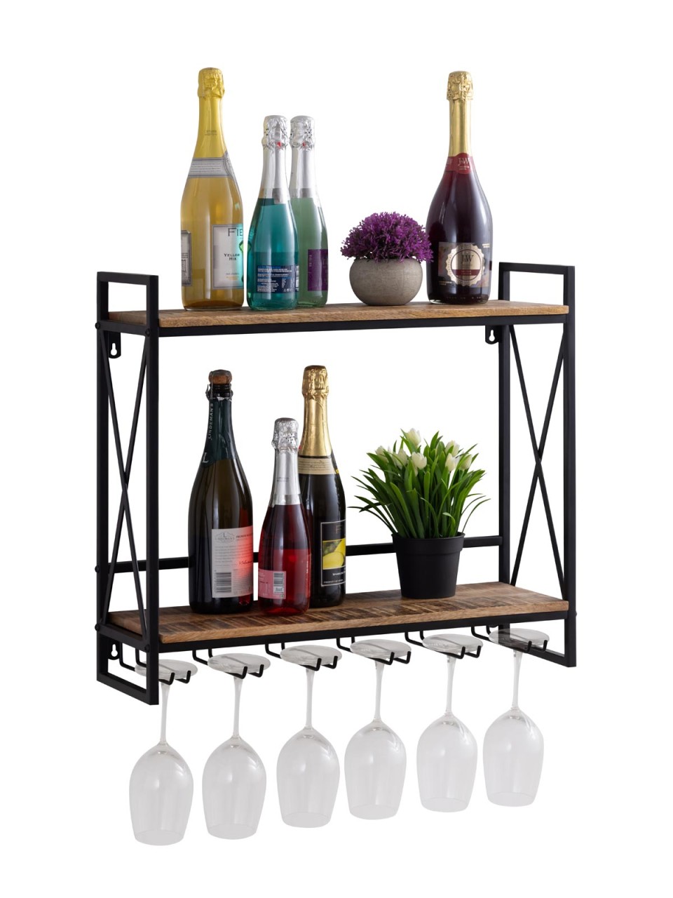 Weinregal Holz Hausbar Flaschenregal 60x45x25cm Rio Mangoholz Metall-Gestell Weinregal Holz Hausbar Flaschenregal 60x45x25cm Rio Mangoholz Metall-Gestell