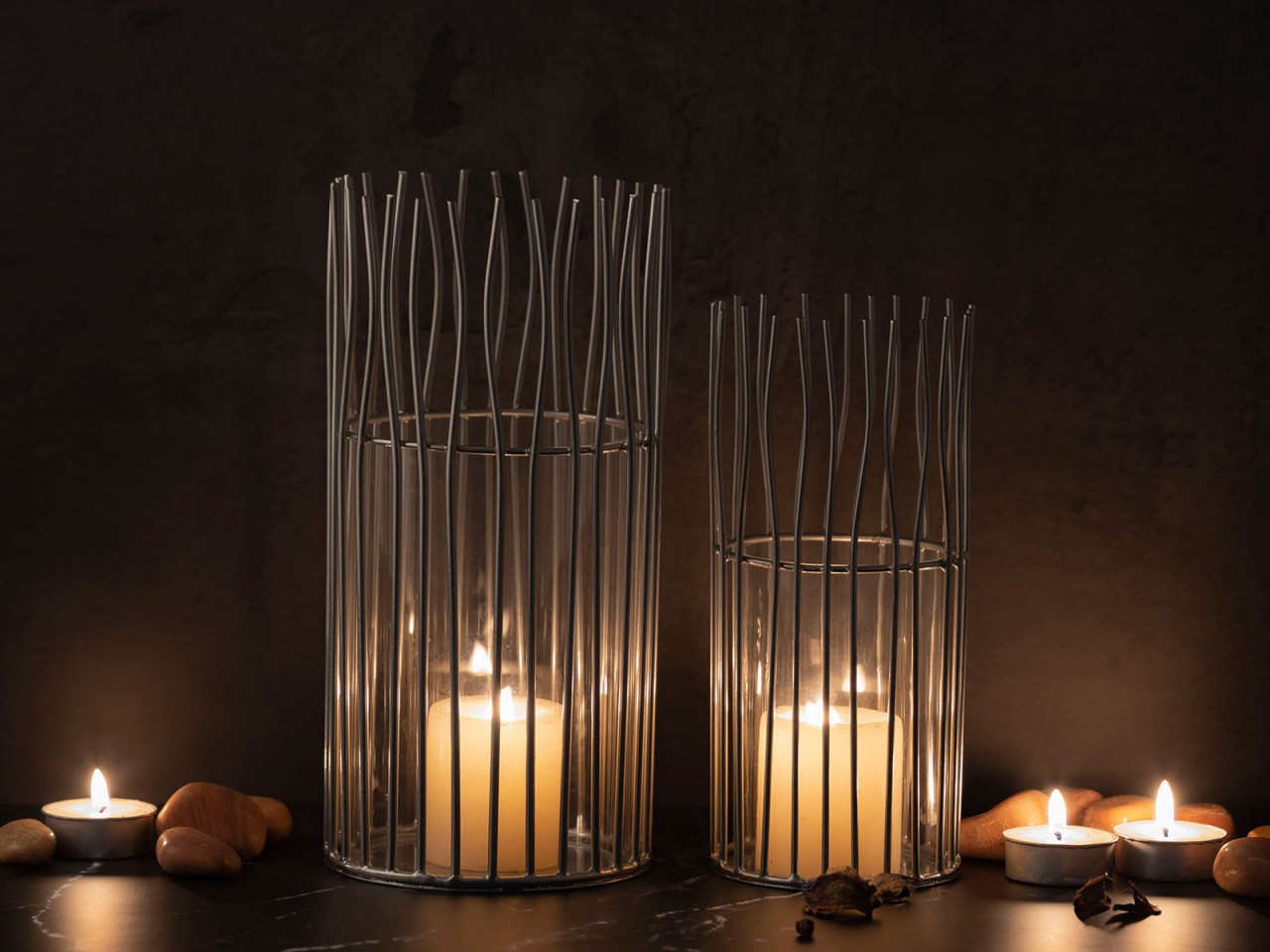 Kerzenhalter Set 2-teilig Teelichthalter Windlicht Loft schwarz o. silber Kerzenständer Windlichter