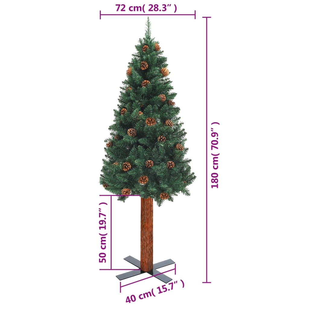 Künstlicher Weihnachtsbaum mit Echtholz, Zapfen Grün 180cm Baum Naturgetreu