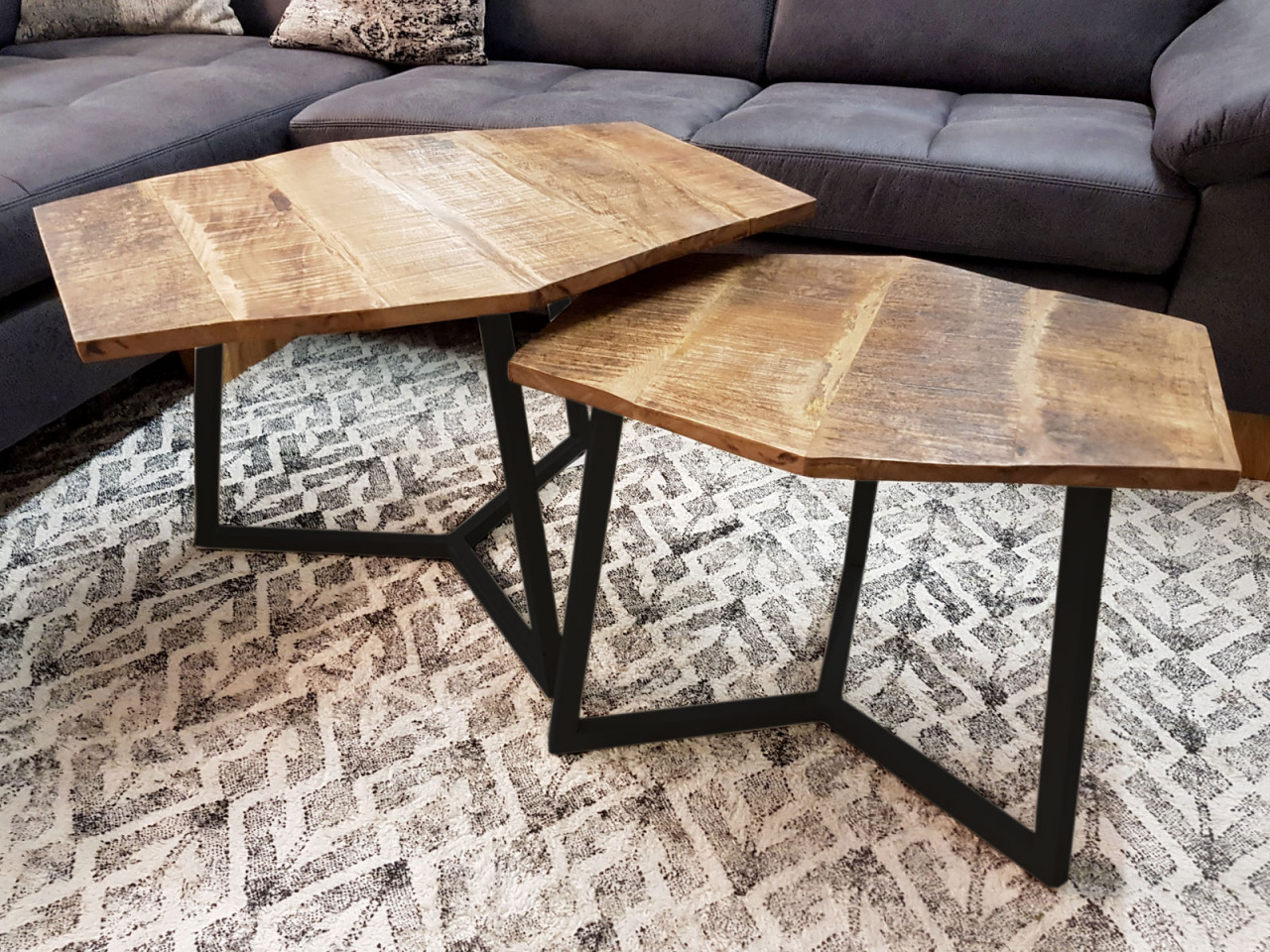 Couchtisch Set 2 Stück Wohnzimmer Tisch Satztisch Paris Metall-Gestell schwarz weiß oder altsilber Couchtisch Set 2 Stück Wohnzimmer Tisch Satztisch Paris Metall-Gestell schwarz weiß oder altsilber