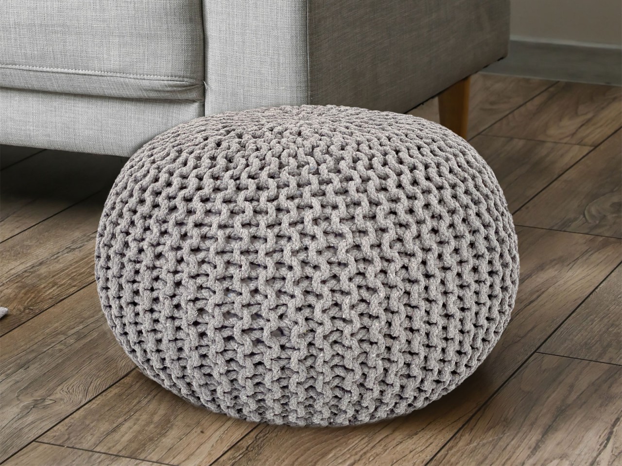 Pouf Ø 55 H 37 H 37 Strickhocker Sitzpouf Bodenkissen nachhaltig Pouf Ø 55 H 37 H 37 Strickhocker Sitzpouf Bodenkissen nachhaltig