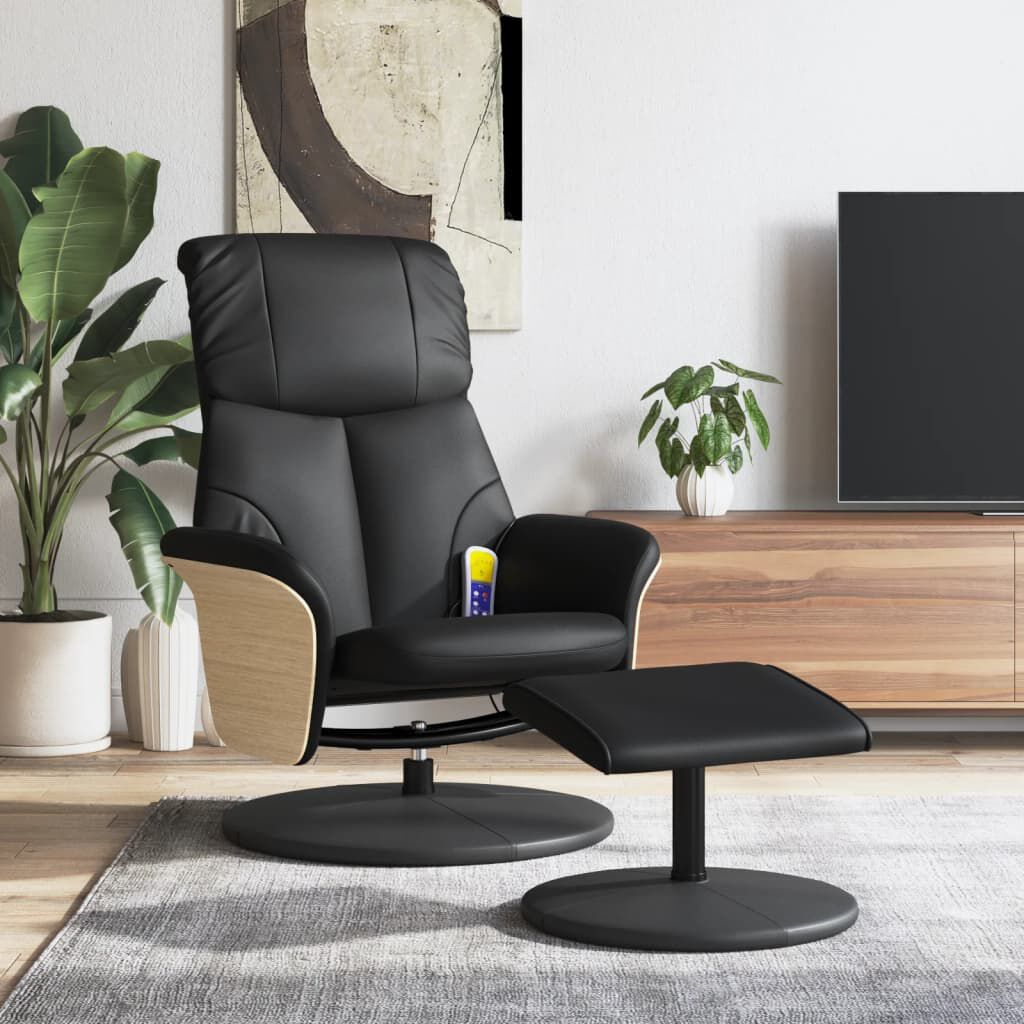 Massagesessel mit Hocker schwarz Kunstleder komfortabel und elegant
