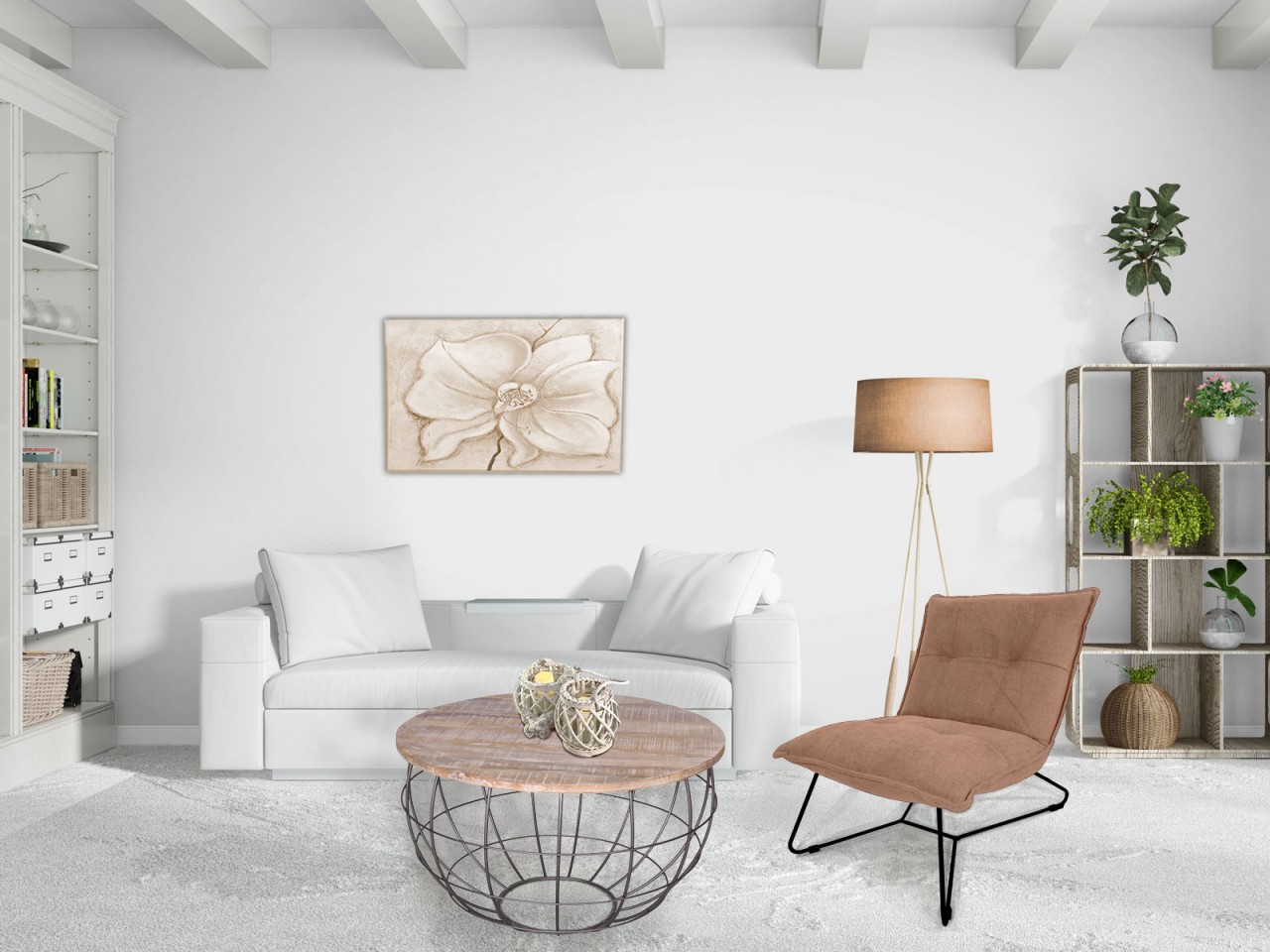 Couchtisch nachhaltig rund ø 75 cm Wohnzimmer-Tisch Massivholz London Metall Gitter Metall Gestell