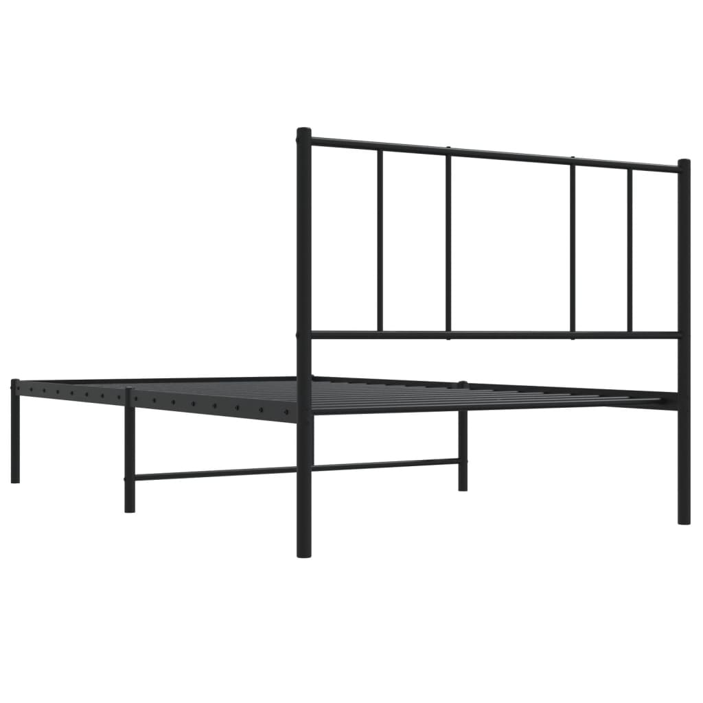 Metallbettgestell mit Kopfteil Einzelbett Bettgestell Schlafzimmermöbel Schwarz 90x200 cm 