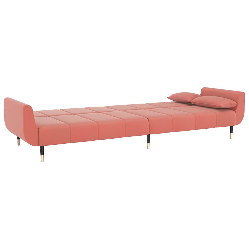 Schlafsofa 2 Sitzer mit 2 Kissen Rosa Samt