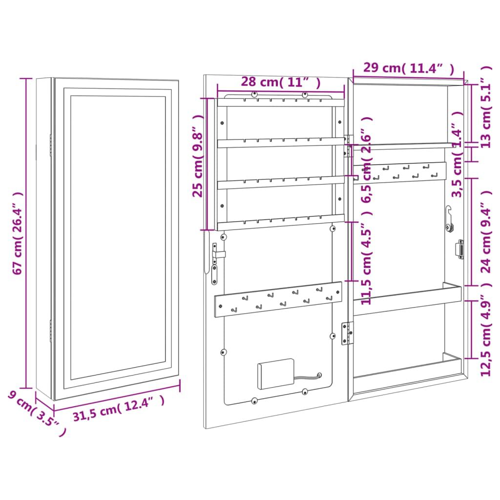 Schmuckschrank mit Spiegel und LED für Wandmontage modern elegant