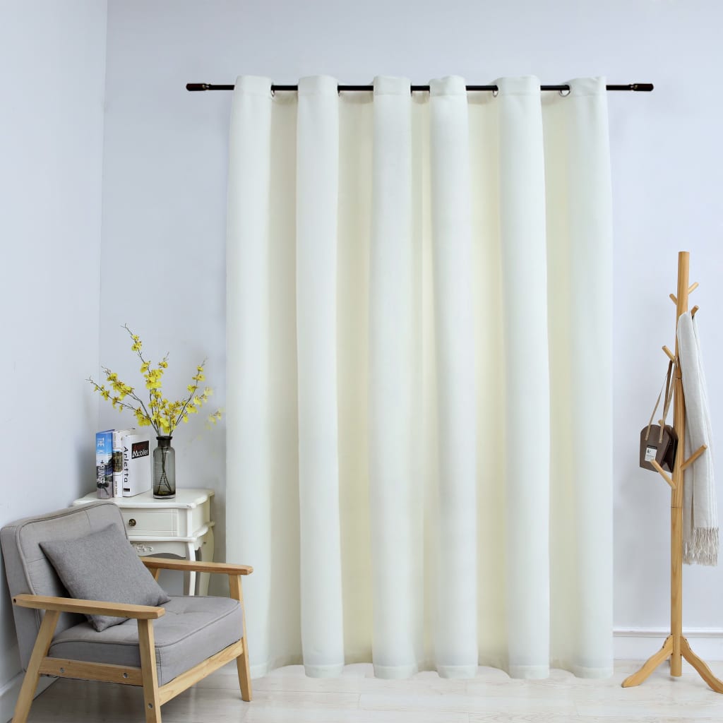 Verdunkelungsvorhang mit Metallringen Samt Creme 290 x 245 cm lichtdichter Vorhang Gardine