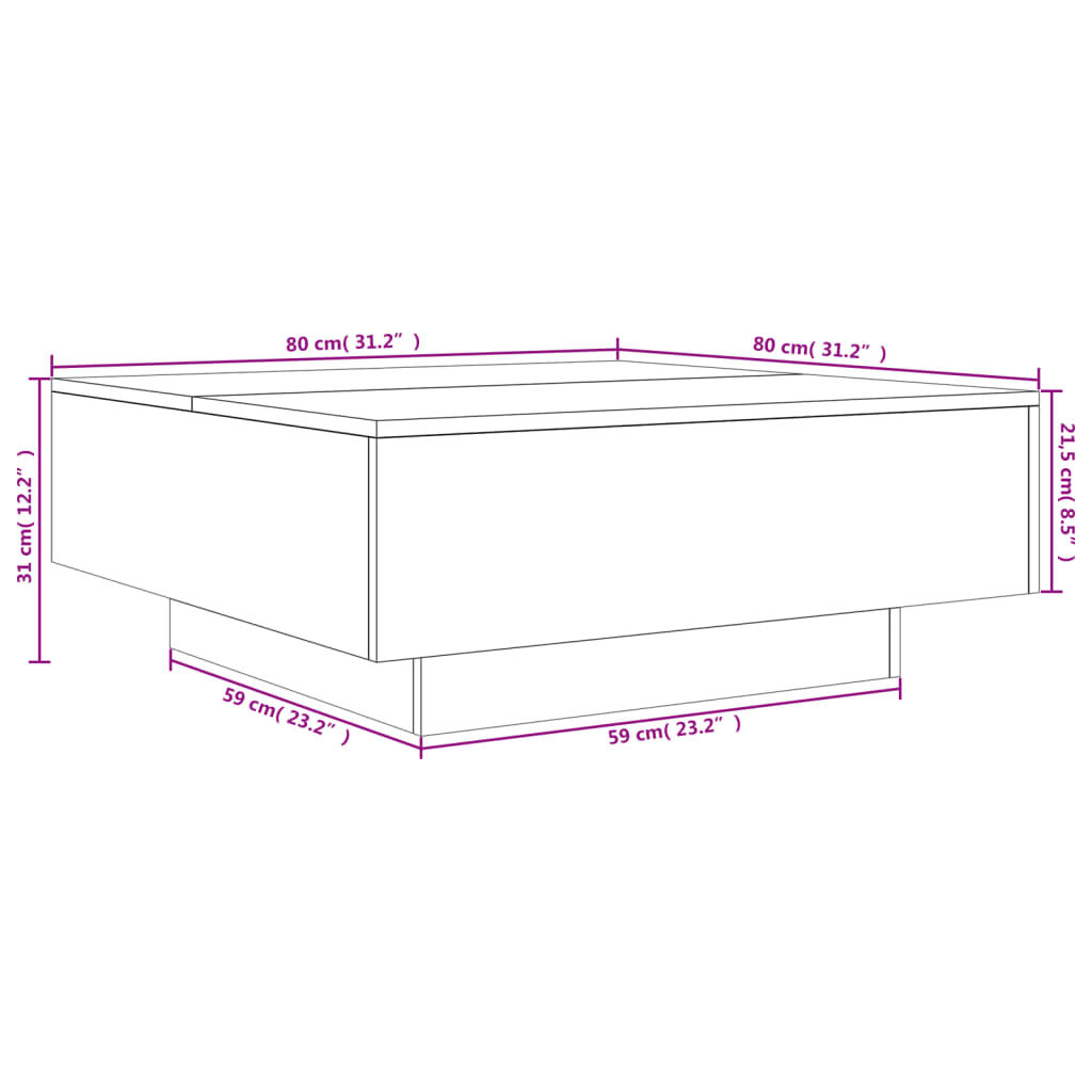 Moderner Couchtisch in Schwarz 80x80x31 cm quadratisch schlicht und praktisch