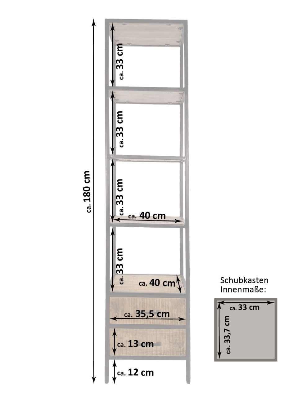 Bücherregal Stand Regal Bücherbord 40x180x40 cm mit Schubladen Liverpool Metall-Gestell schwarz Bücherregal Stand Regal Bücherbord 40x180x40 cm mit Schubladen Liverpool Metall-Gestell schwarz