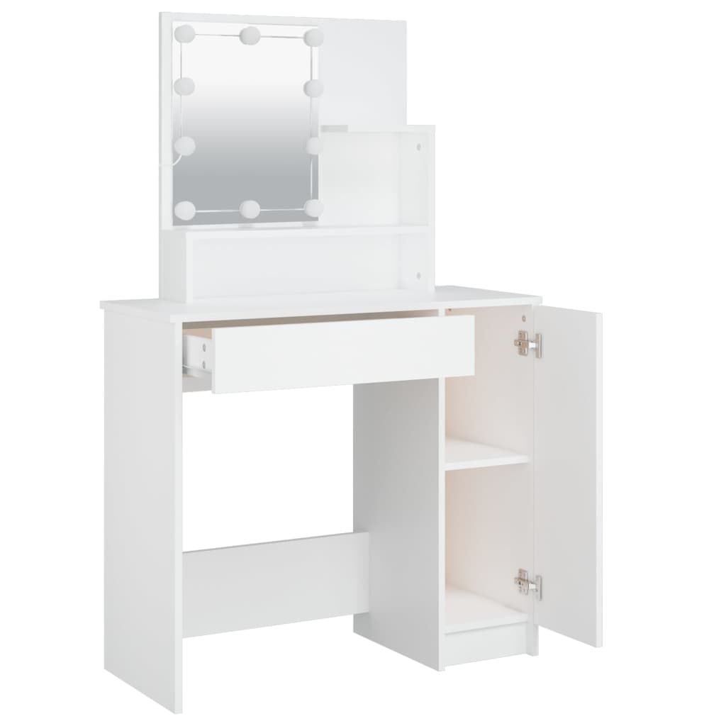 Moderner Schminktisch mit LED Beleuchtung Weiß Hochglanz 86 5 x 35 x 136 cm