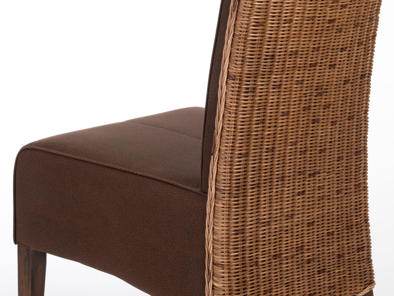 Rattanstühle Set 6 Stück Esszimmer Stühle Polsterstühle Antonio braun Polster Wildleder-Optik