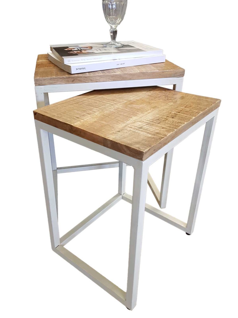 Beistelltisch Holz Satztisch Set 2 Stück Wohnzimmer Tisch Couchtisch Dallas Metall Gestell