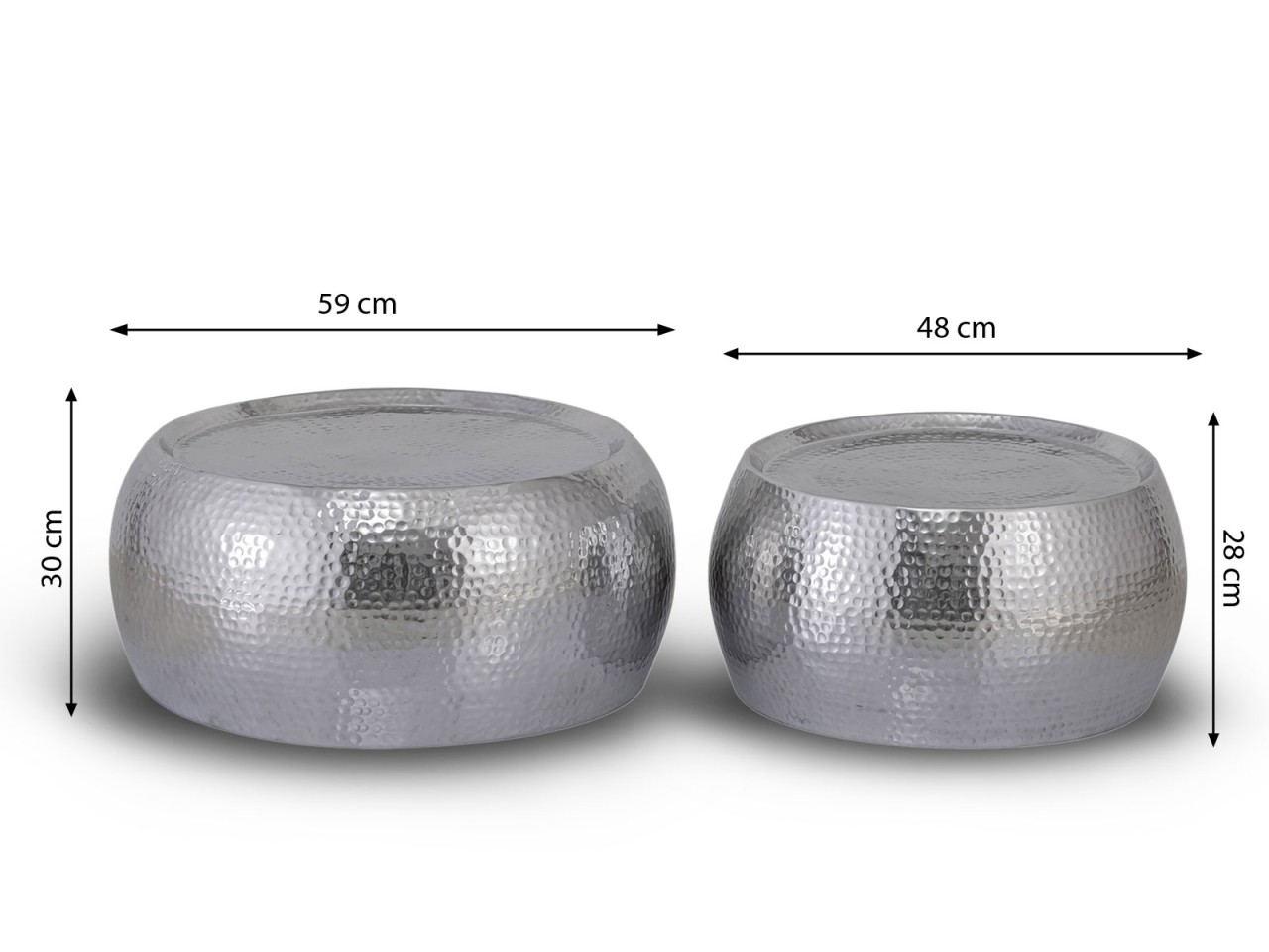 Couchtisch 2er Set Dakar rund ø 59/48 x H 30/28 cm silber Aluminium gehämmert