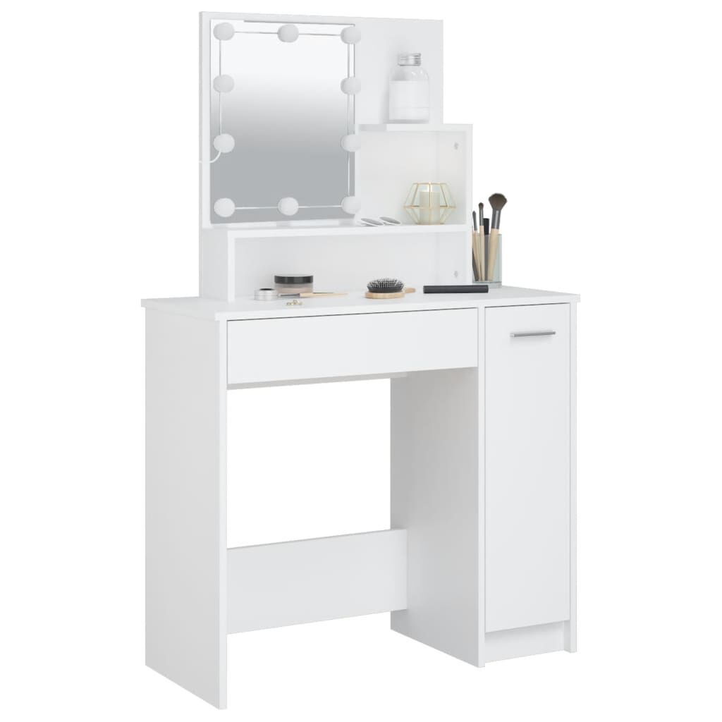 Moderner Schminktisch mit LED Beleuchtung Weiß Hochglanz 86 5 x 35 x 136 cm