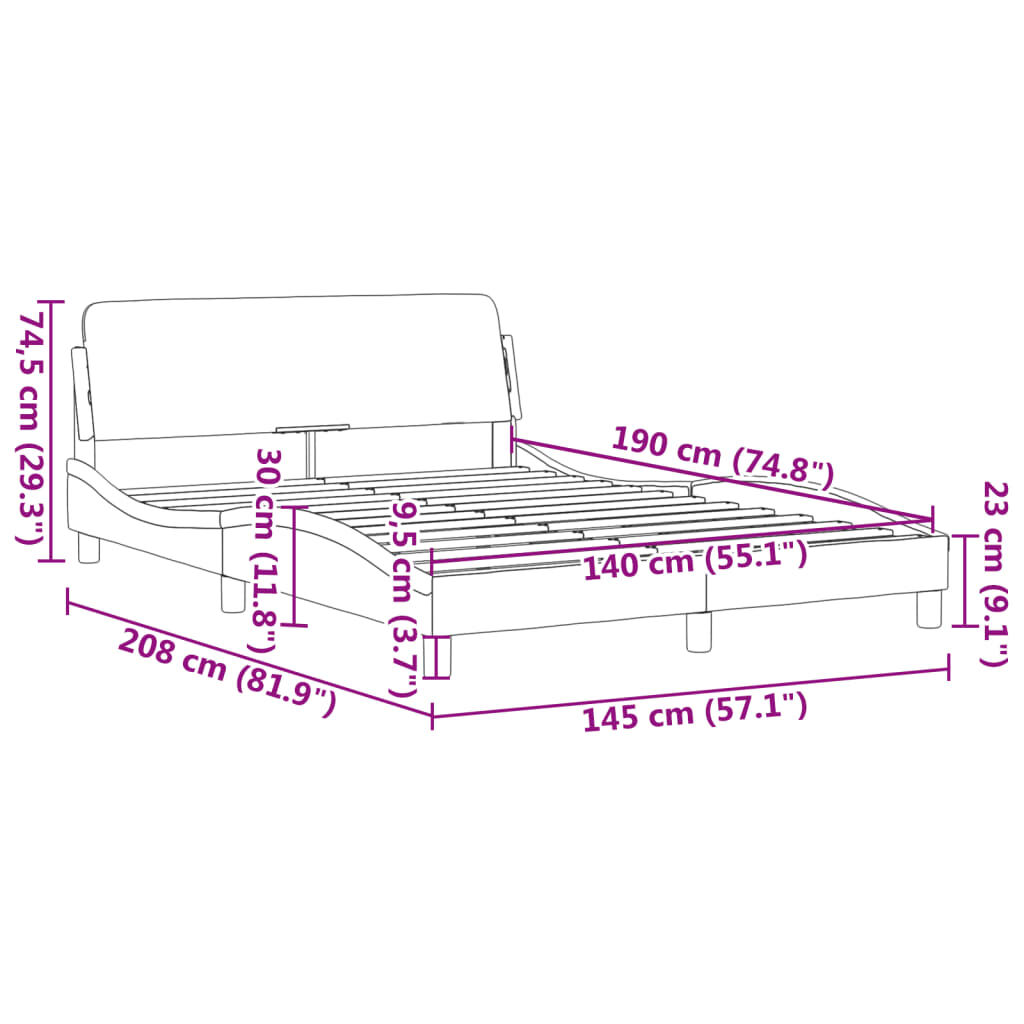 Bettgestell Schwarz 140x190 cm aus Stoff ohne Matratze stabil und modern