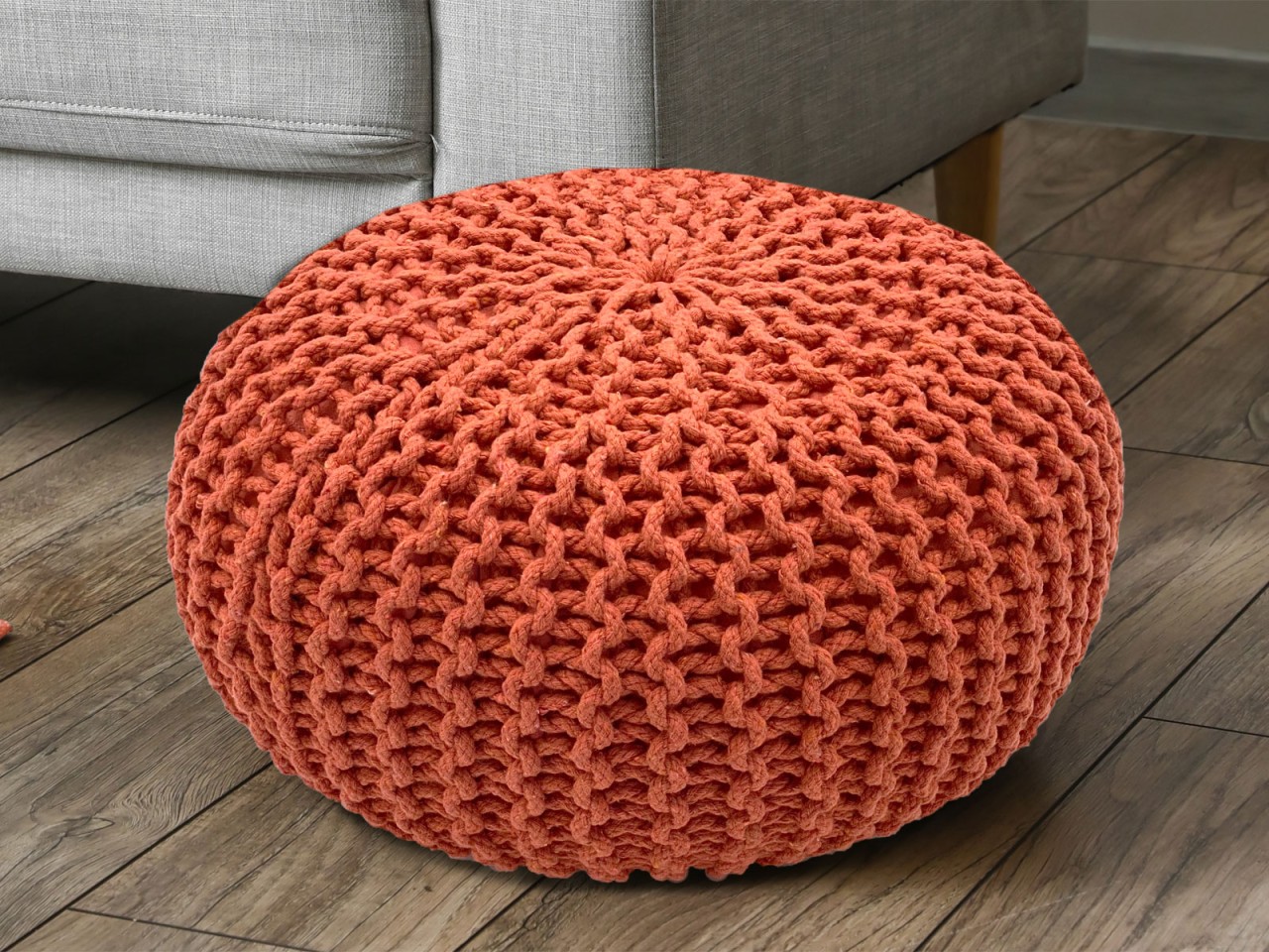 Strickhocker Pouf Ø 45 H 30 cm cm Sitzpouf Strick Bodenkissen