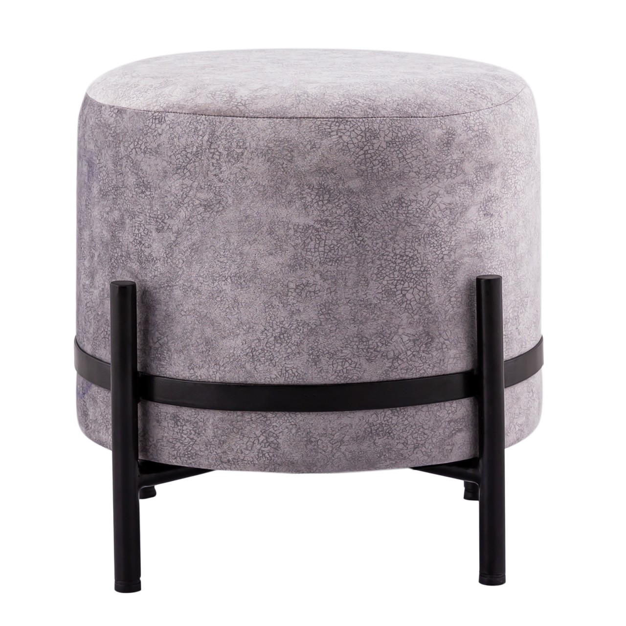 Sitzhocker 2. Wahl Ø 35 H 37 cm Wildleder-Optik Pouf Sitzpouf Sitzpouf mit Eisengestell schwarz matt