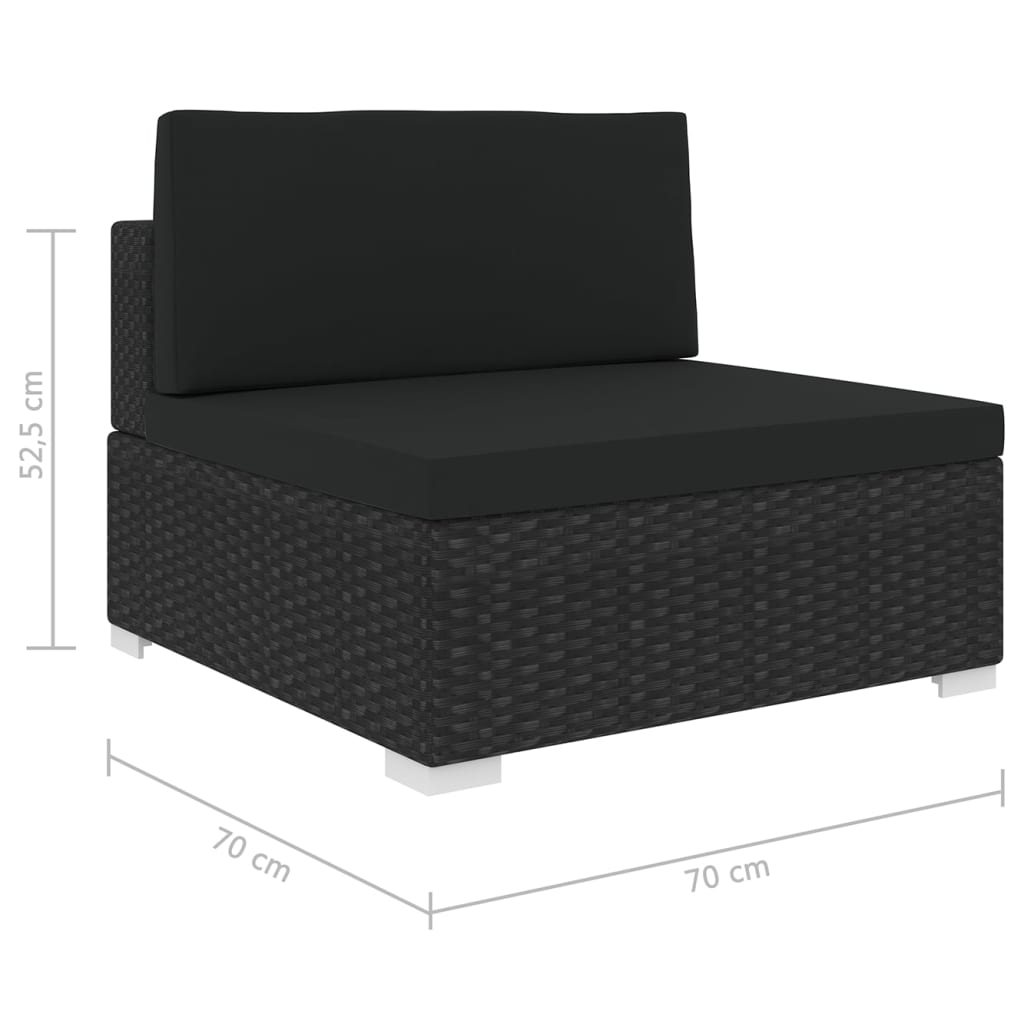 Garten Sofa Mittelteil Schwarz Poly Rattan Inkl. Bequeme Auflagen Kombinierbar