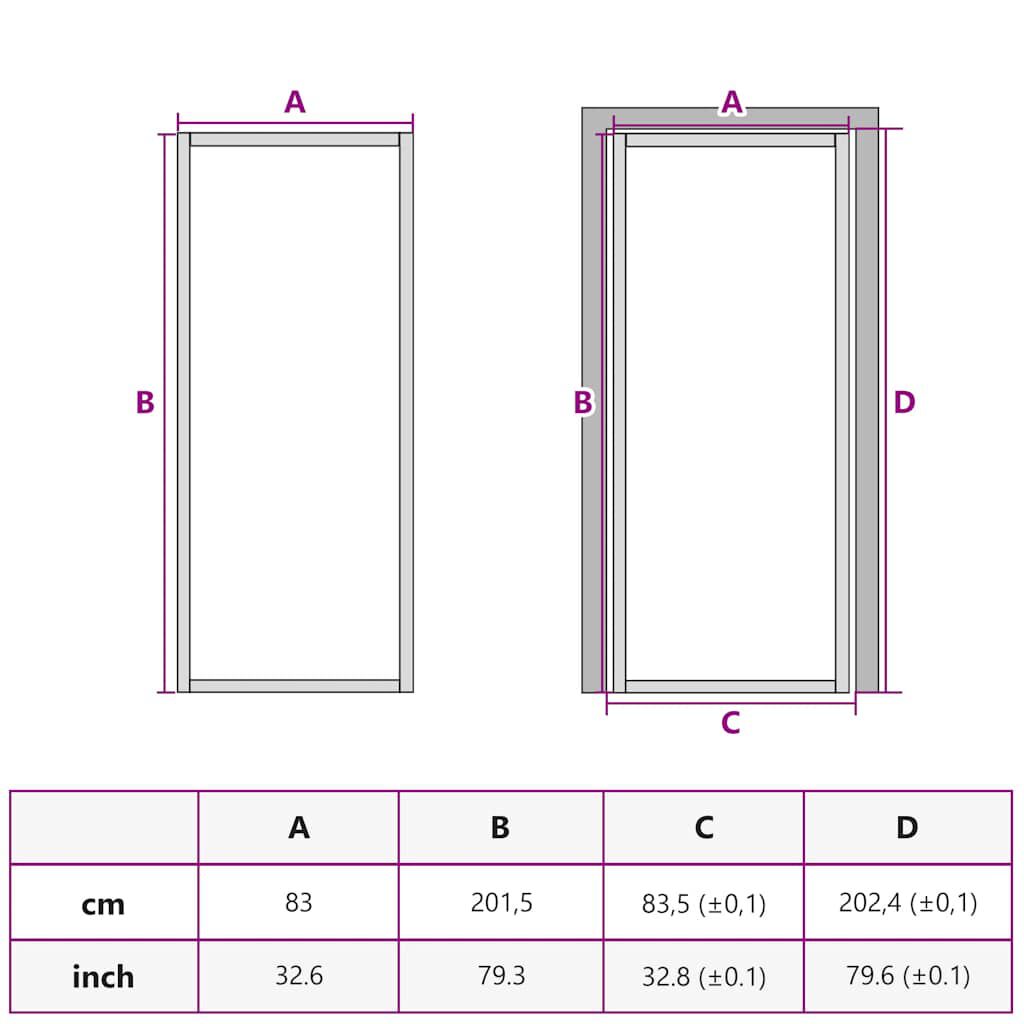 Innentür 83x201,5 cm Schwarz ESG-Glas und Aluminium