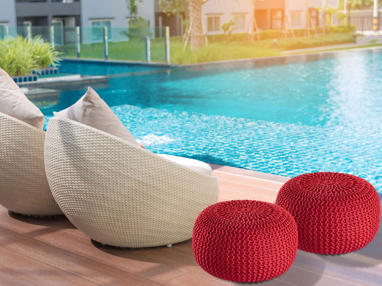 Sitzpouf ø55cm Pouf Strickhocker Strickpouf PREMIUM Innen Terrasse Pool Garten nachhaltig