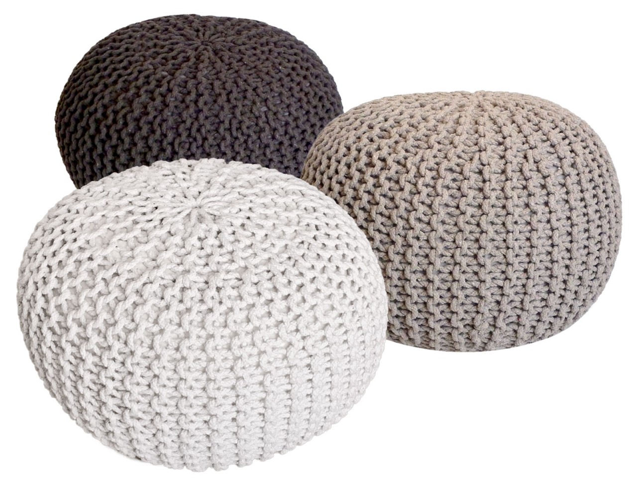 Pouf Set 3 Stück Ø 55 cm Bodenkissen Strickhocker Sitzhocker Sitzkissen Hocker nachhaltig Grobstrick Pouf Set 3 Stück Ø 55 cm Bodenkissen Strickhocker Sitzhocker Sitzkissen Hocker nachhaltig Grobstrick