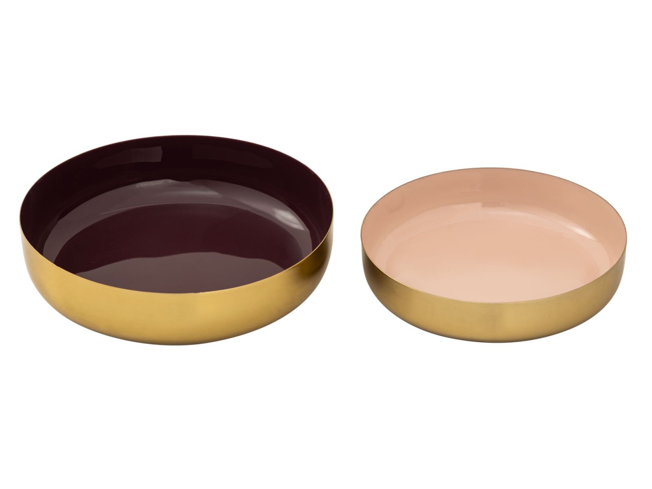 Deko Schale 2er Set rund ø 22/18 cm Knabberschale Glam hochwertig Metall gold und innen Emaille
