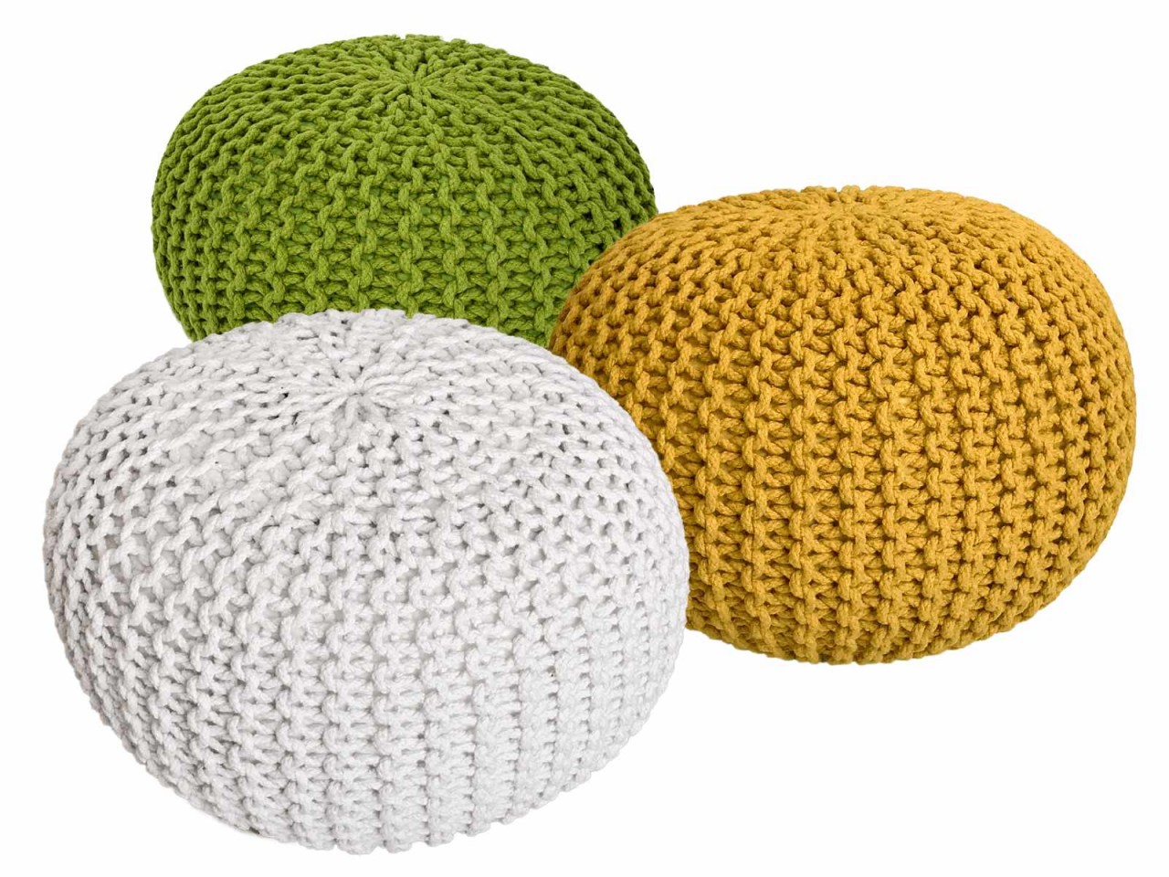 Pouf Set 3 Stück Ø 55 cm Bodenkissen Strickhocker Sitzhocker Sitzkissen Hocker nachhaltig Grobstrick Pouf Set 3 Stück Ø 55 cm Bodenkissen Strickhocker Sitzhocker Sitzkissen Hocker nachhaltig Grobstrick