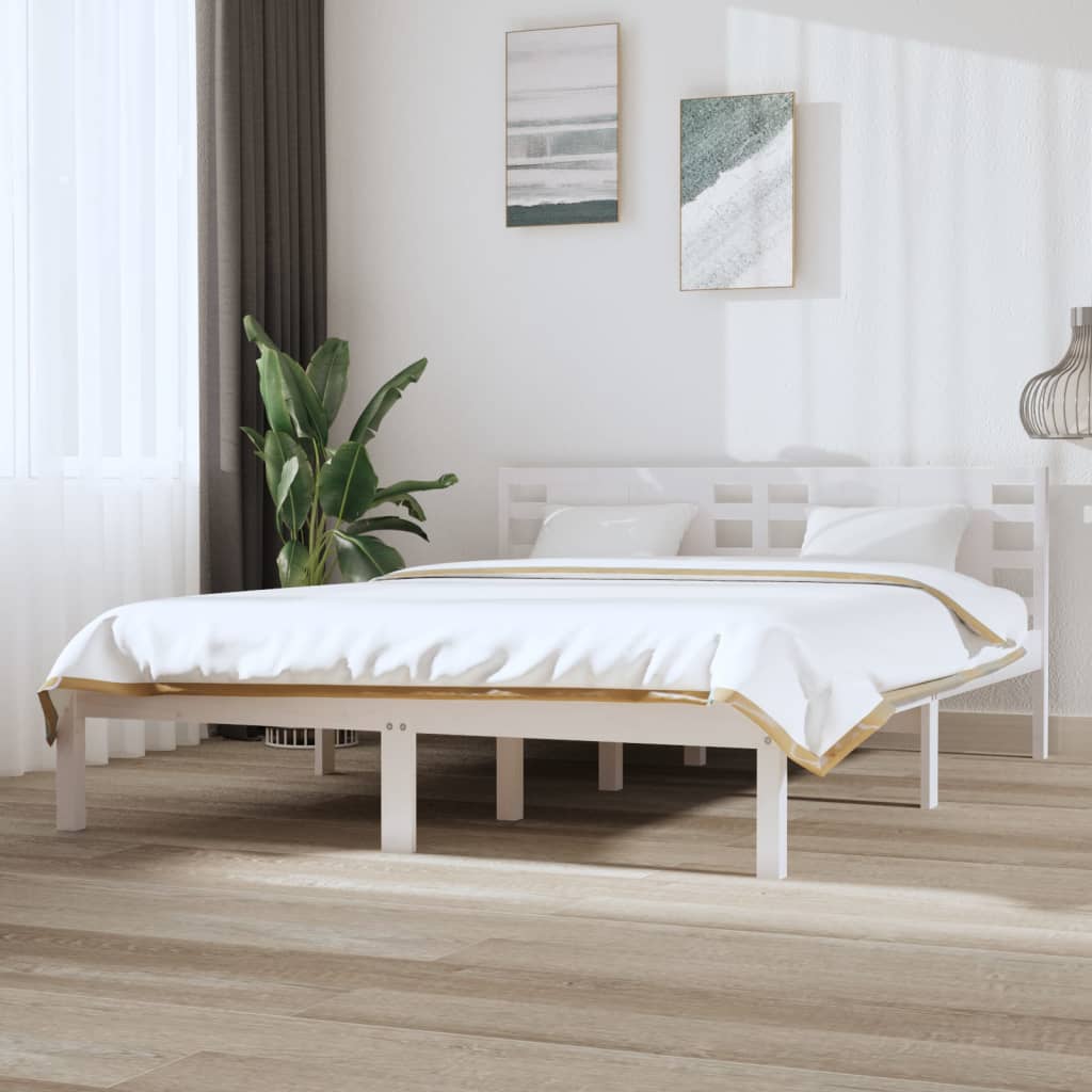 Bettgestell Einzelbett Weiß Massivholz 90x190cm ohne Kopfteil Jugendbett