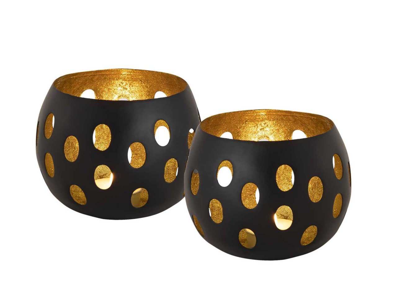 Teelichthalter 48-teilig Set 2 x 24 VE Kerzenhalter Florina Kugelform schwarz matt innen vergoldet