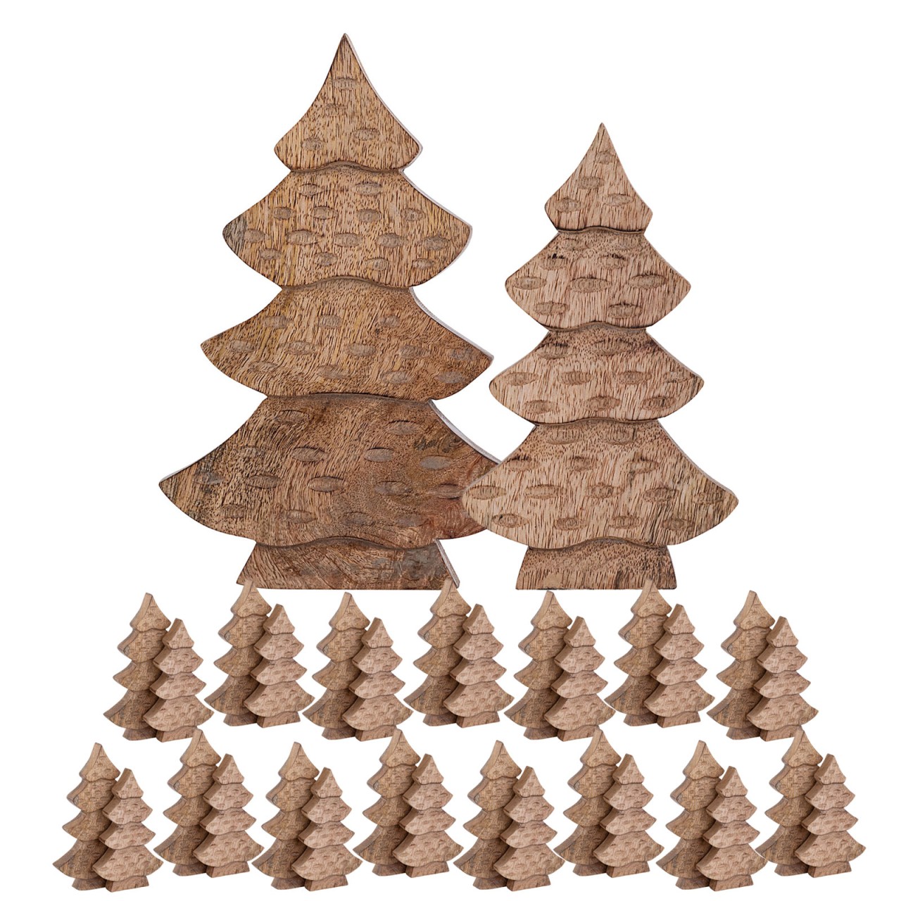 Dekofigur Baum 2er Set Holzfigur H23/20cm Masterbox 16-teilig Weihnachtsdekoration Mangoholz