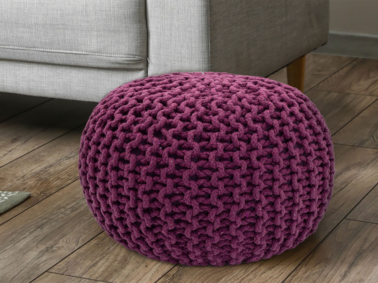 Pouf Ø 55 H 37 H 37 Strickhocker Sitzpouf Bodenkissen nachhaltig