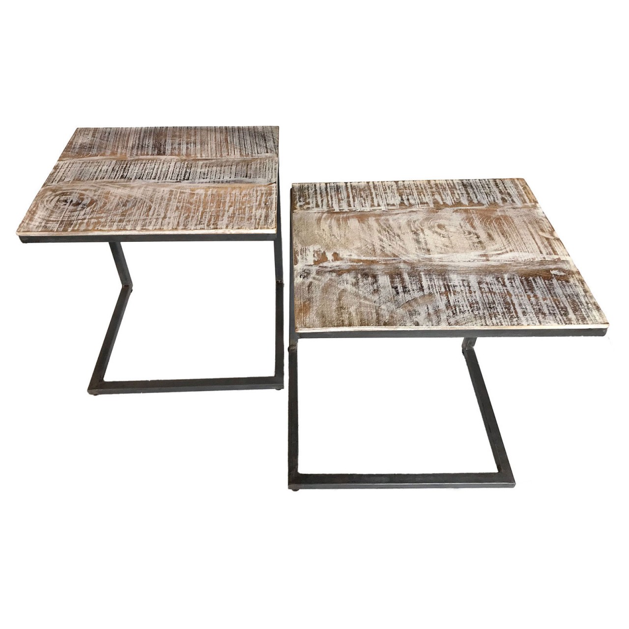 Couchtisch 2er Set B 40 H 51 cm Wohnzimmer-Tisch-Set Beistelltisch Atlanta Metall Gestell