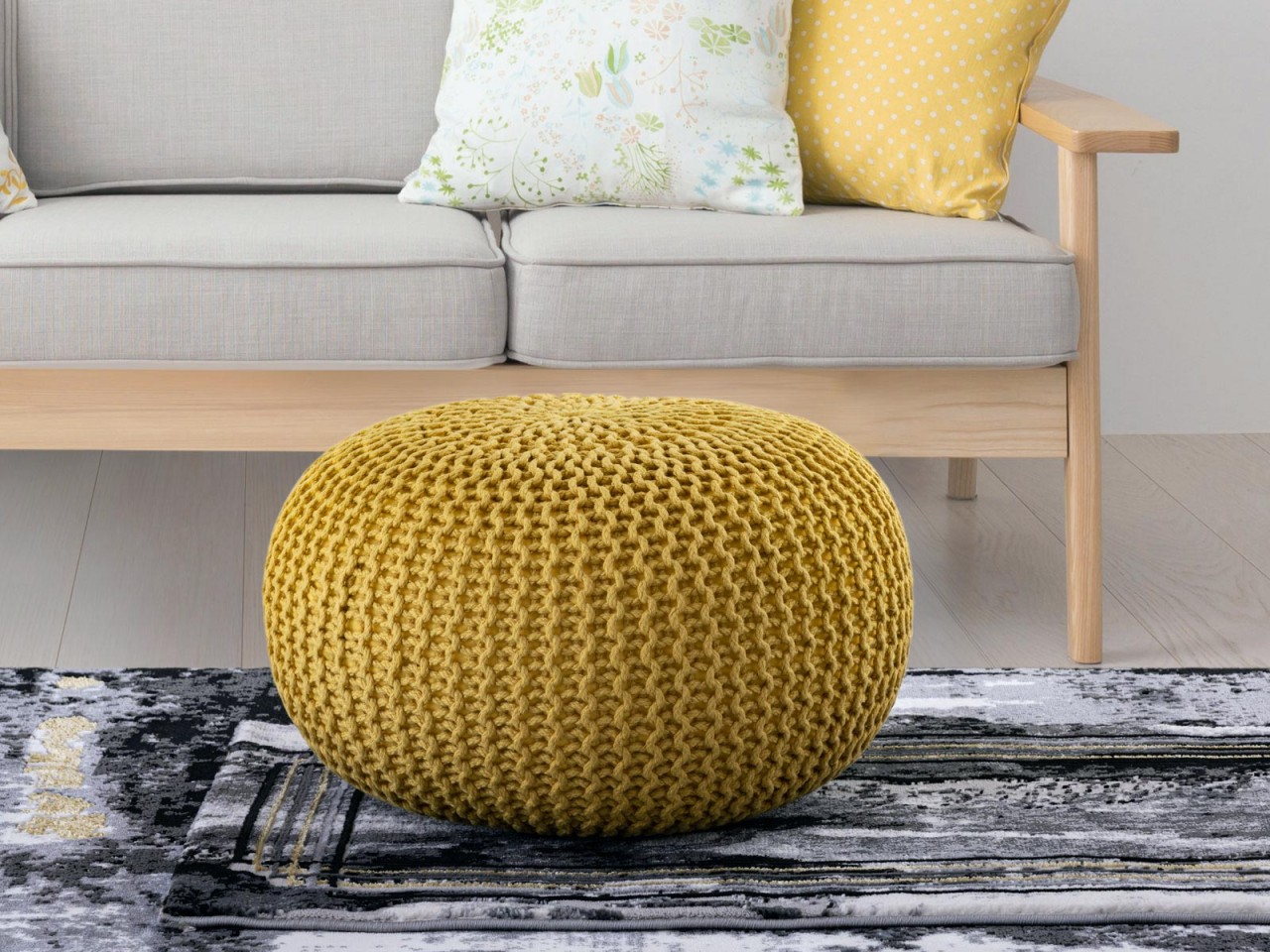 Pouf PREMIUM ø45cm Sitzhocker Strickpouf Innen Terrasse Pool Garten nachhaltig