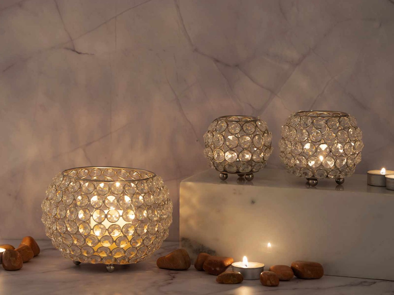 Teelichthalter Kerzenhalter Set 3-teilig Crystal Kerzenständer gold o. silber Vintage Kristall Teelichthalter Kerzenhalter Set 3-teilig Crystal Kerzenständer gold o. silber Vintage Kristall
